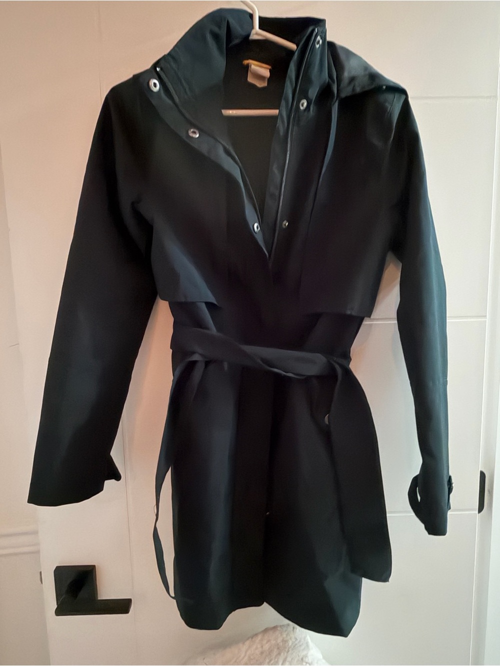 Lole Black Hooded Trench Coat with Waist Tie